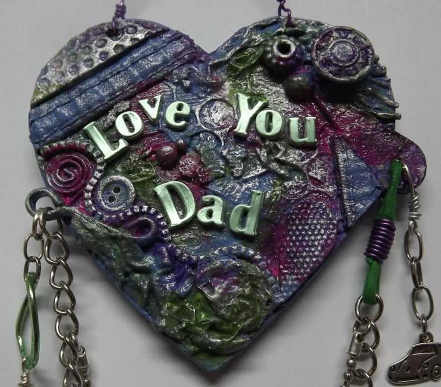 Mixed Media Father's Day, Birthday, Hanging Heart Plaque.
