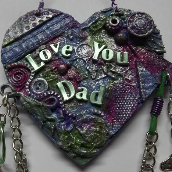 Mixed Media Father's Day, Birthday, Hanging Heart Plaque.