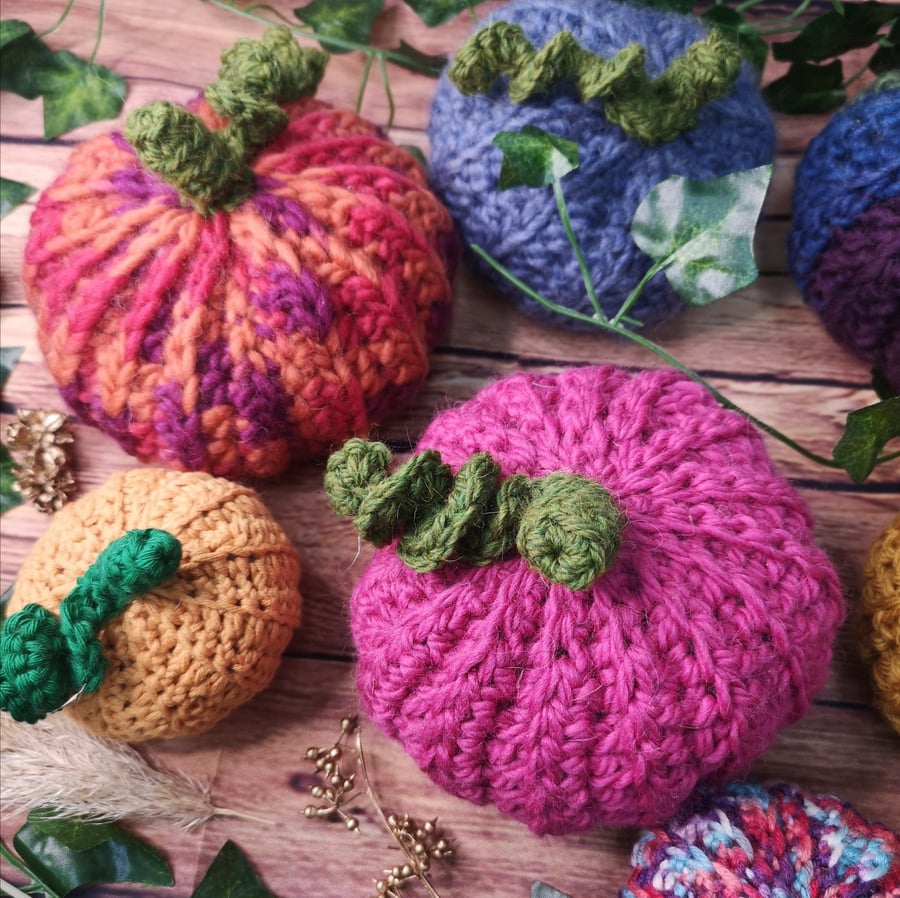 Crochet Pumpkins, 100% wool.  