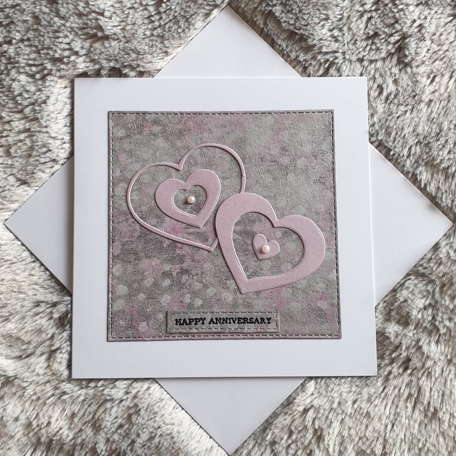 Pink Heart Anniversary Card 