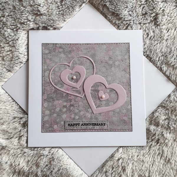 Pink Heart Anniversary Card 