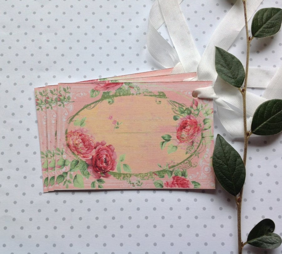 GIFT TAGS. Vintage-style , 'English Rose ' ( set of 3) 