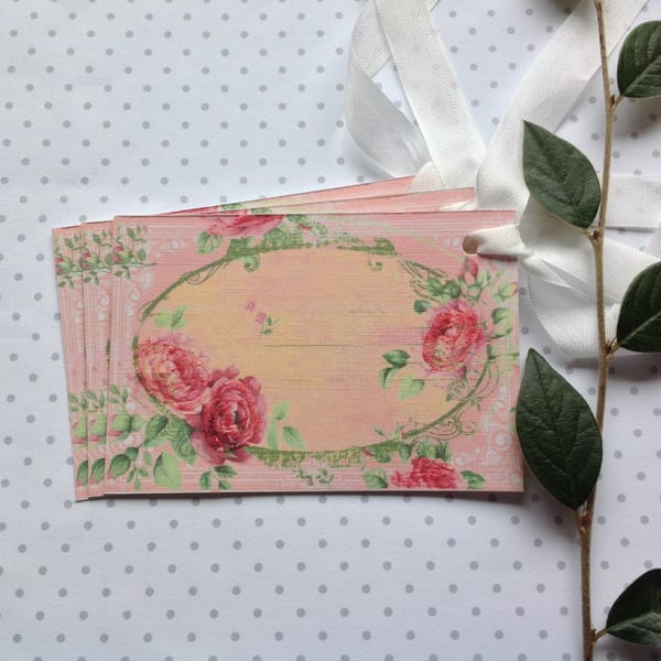 GIFT TAGS. Vintage-style , 'English Rose ' ( set of 3) 