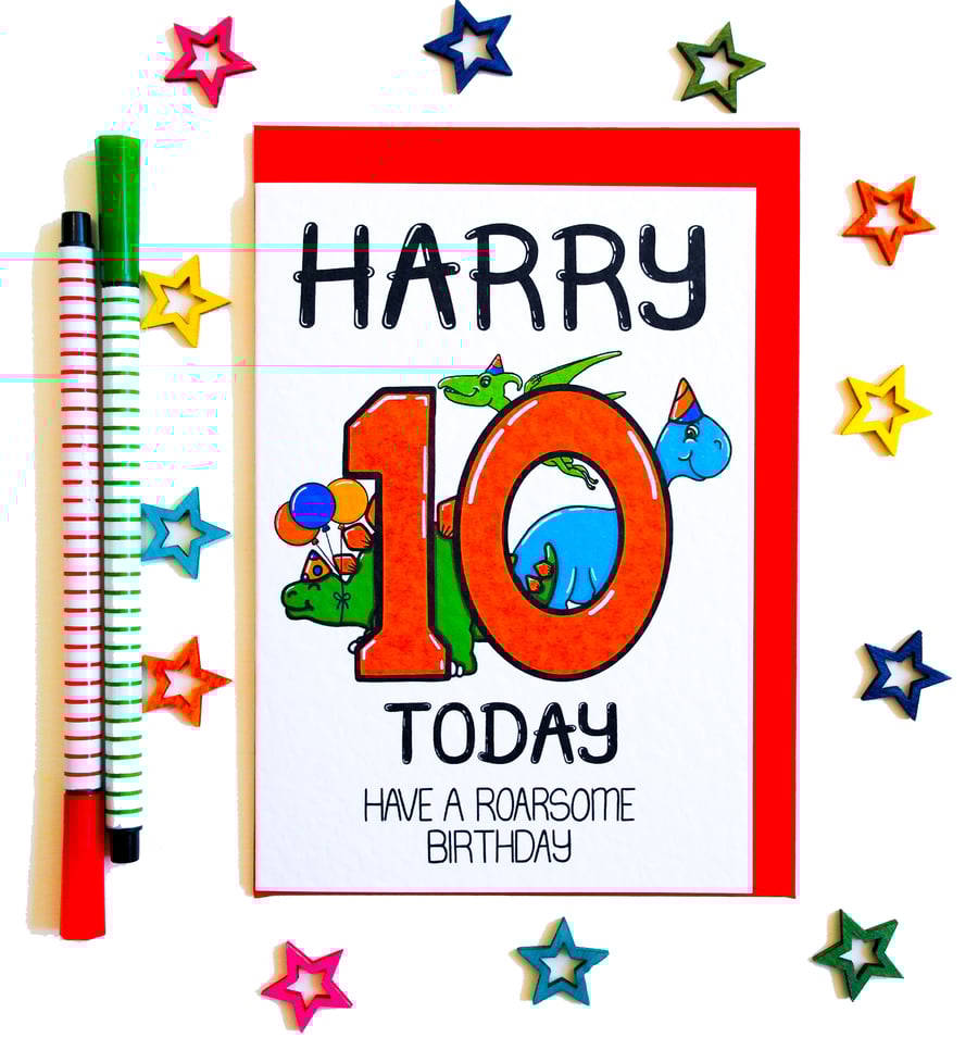 Personalised 10th Dinosaur Birthday Card, 10 Today Have A Roarsome Birthday