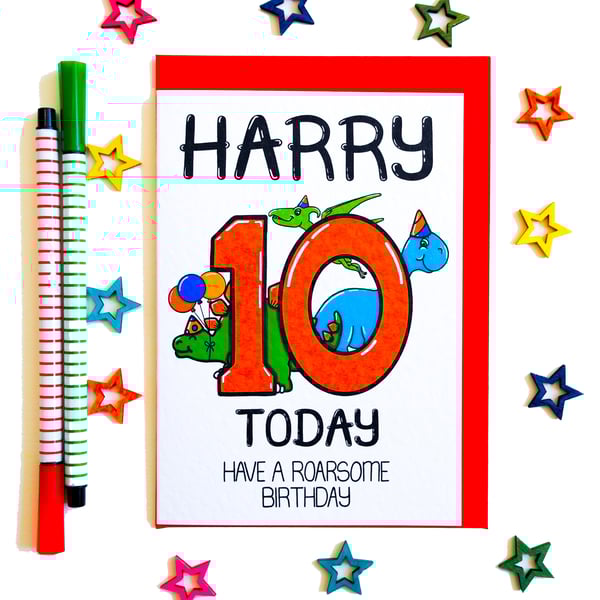 Personalised 10th Dinosaur Birthday Card, 10 Today Have A Roarsome Birthday