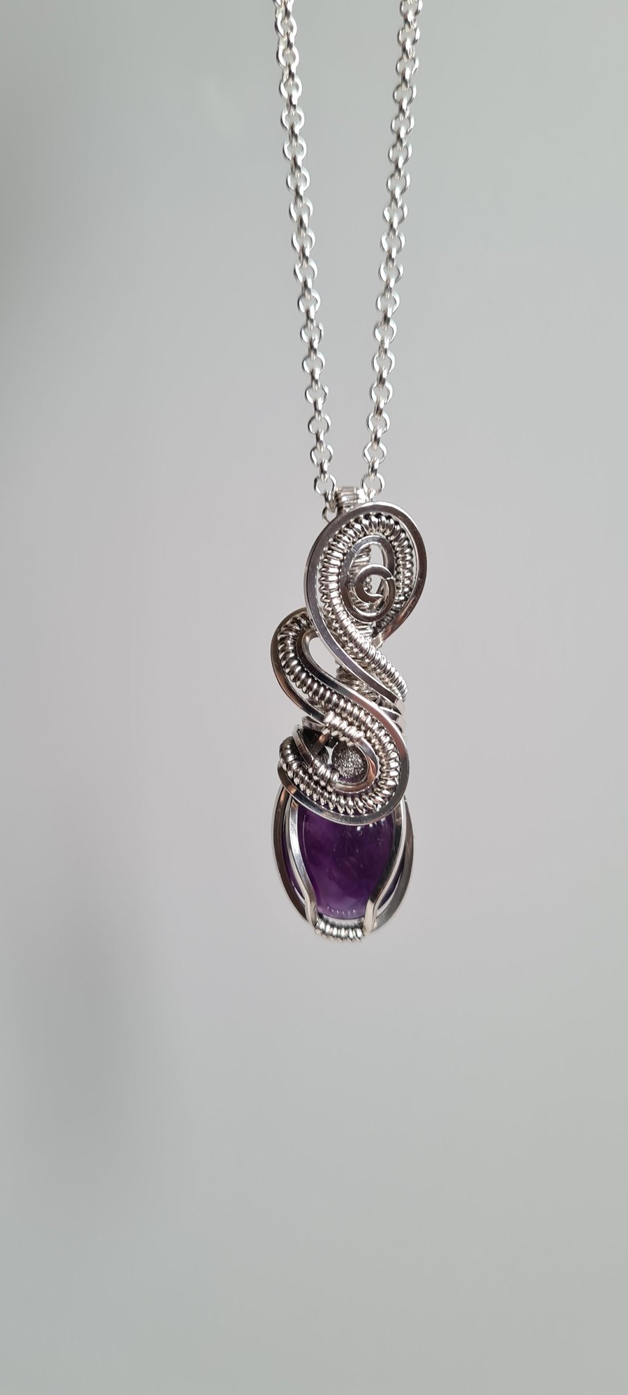 Handmade Natural Brazilian Amethyst & 925 Silver Necklace Pendant Chain Gift Box