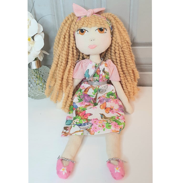 Grace - Vintage style, Handmade Heirloom doll, Real Wool Curly Hair
