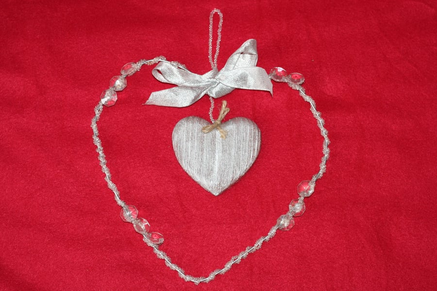 Silver bead heart shaped wreath