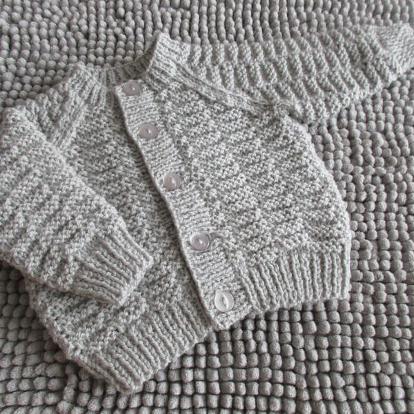 16" Patterned Round Neck Baby Cardigan (Light Grey)