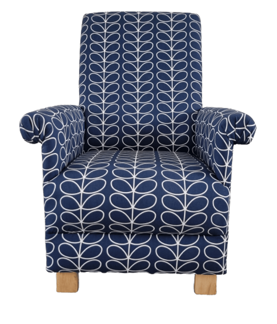 Orla Kiely Whale Navy Blue Linear Stem Fabric Adult Chair Armchair Nursery Small