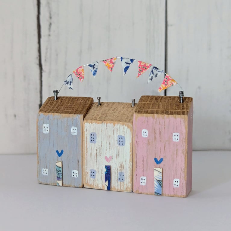 Handmade Trio of Tiny Oak Coastal Cottages