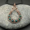 Copper Wire Weave Fishtailed Drop Pendant with Chrysocolla Beads