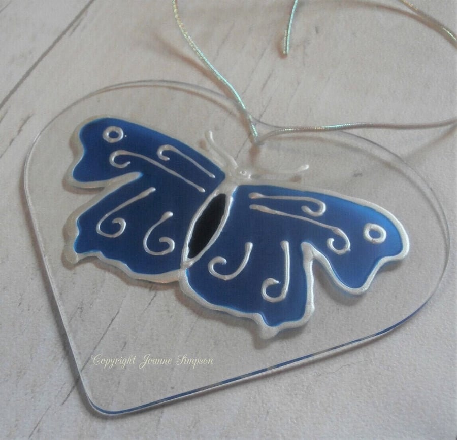 Hand painted Butterfly heart sun catcher decoration