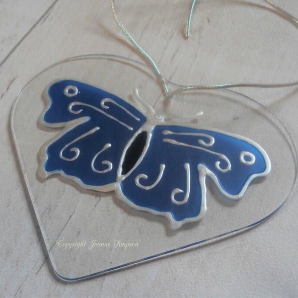 Hand painted Butterfly heart sun catcher decoration