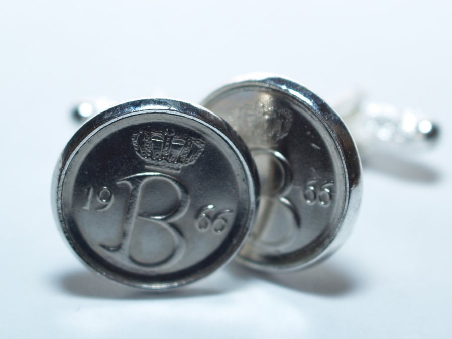 50th Birthday Belgie 25 centimes Coin Cufflinks mounted in Silver Plated Cufflin