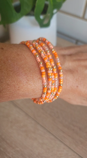 3mm Orange, Gold Seed Bead Wrap Bracelet 