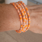 3mm Orange, Gold Seed Bead Wrap Bracelet 