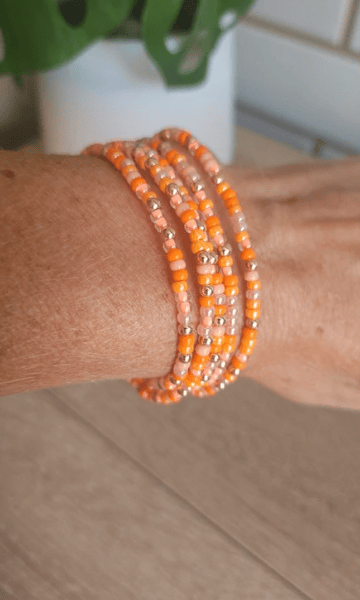 3mm Orange, Gold Seed Bead Wrap Bracelet 