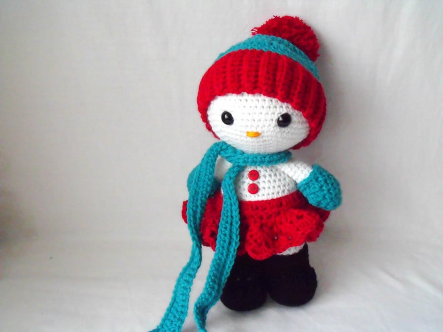 cute crocheted snowman, snow girl christmas decoration