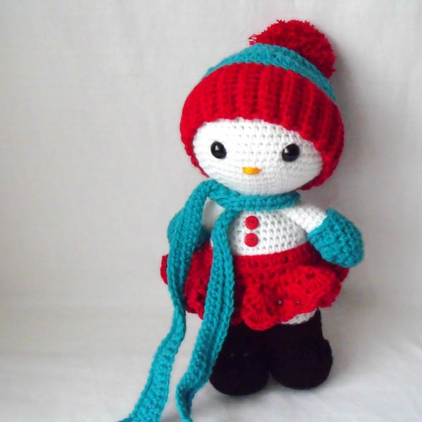 cute crocheted snowman, snow girl christmas decoration