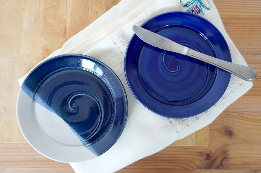 Hand Thrown Stoneware Side Plates Set of Two in shades of blue