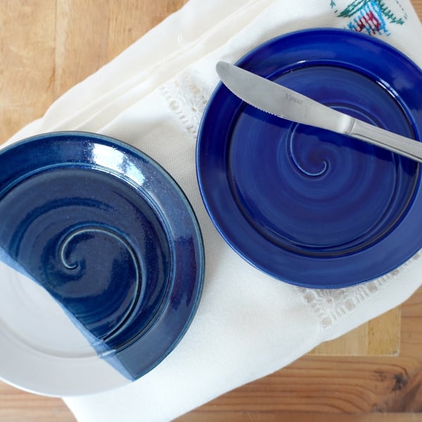 Hand Thrown Stoneware Side Plates Set of Two in shades of blue