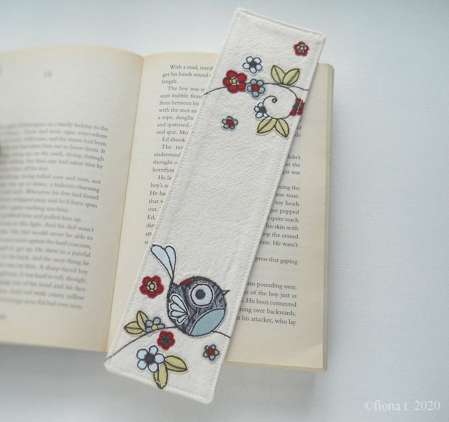 freemachine embroidered bird fabric bookmark
