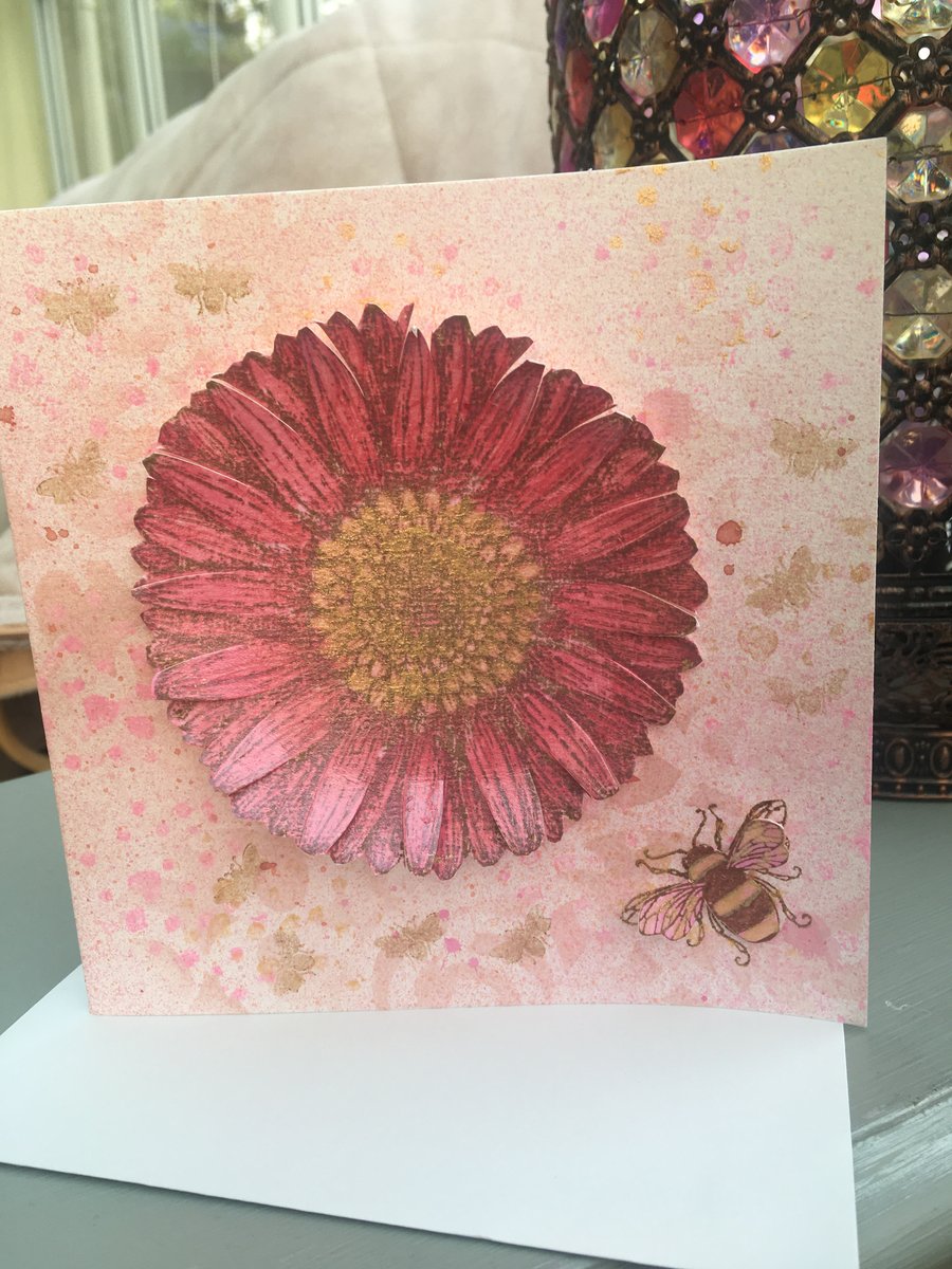 Gerbera and bumble bee greetings card