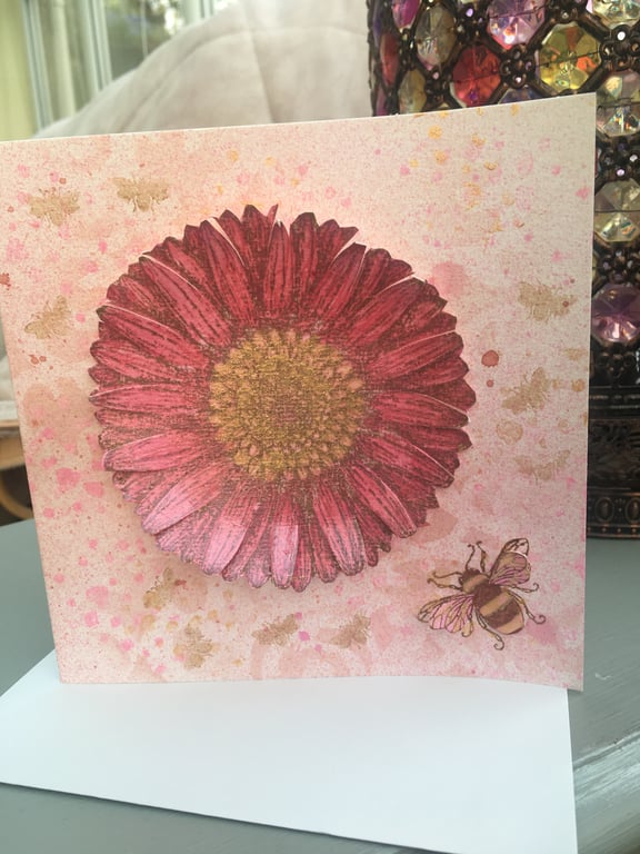 Gerbera and bumble bee greetings card
