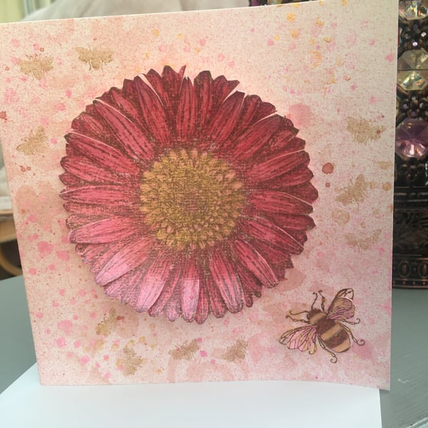 Gerbera and bumble bee greetings card