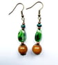 Brown Wood, Green and Blue Earthy Dangle Drop Earrings