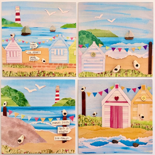 The Seaside Collection - 4 printed greetings cards with a seaside theme