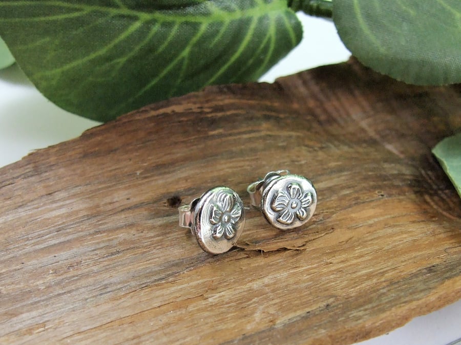Sterling Silver Flower Earrings, Recycled Silver Flower Studs