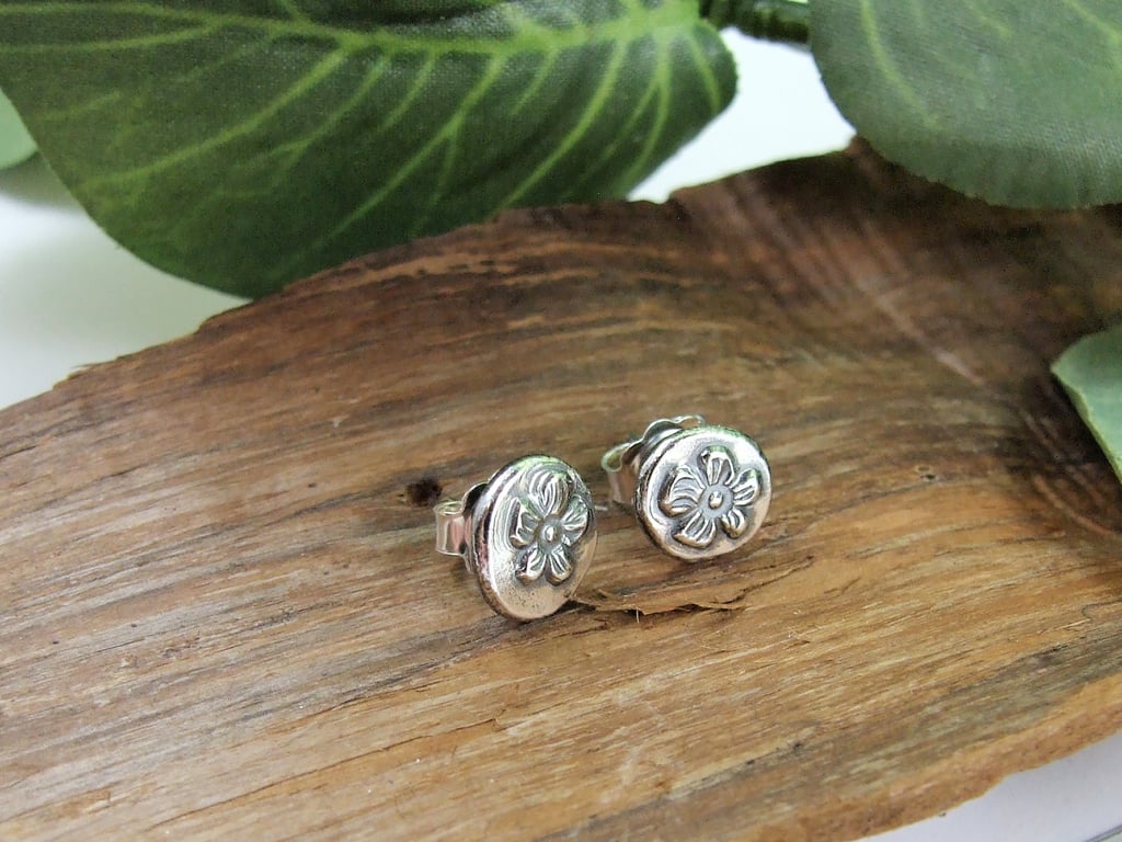 Sterling Silver Flower Earrings, Recycled Silver Flower Studs