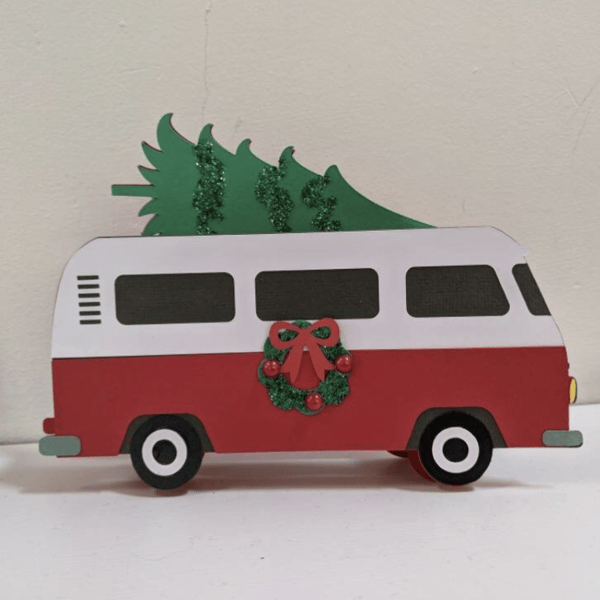 Red Christmas Campervan Pop Up Card