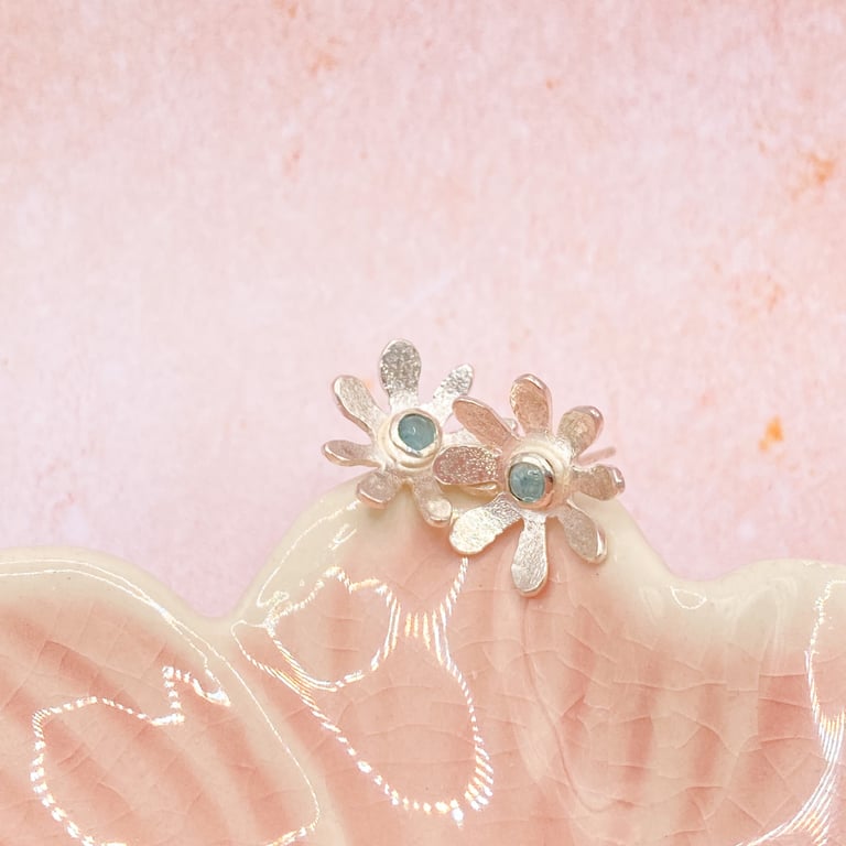 Apatite Flower Silver Earrings Handmade 