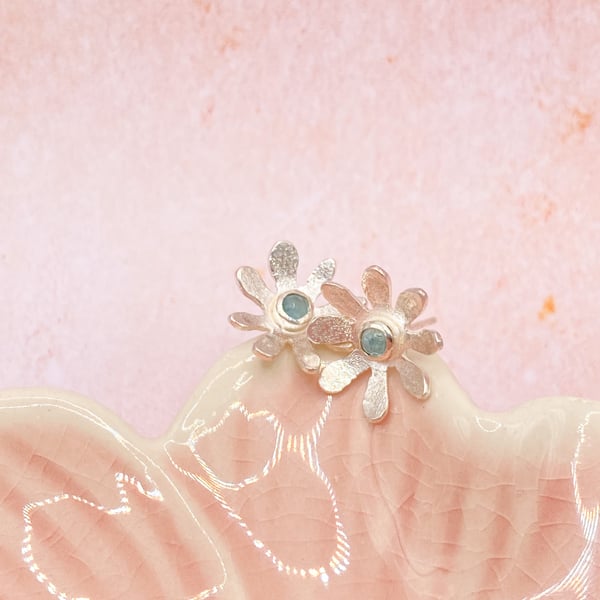 Apatite Flower Silver Earrings Handmade 