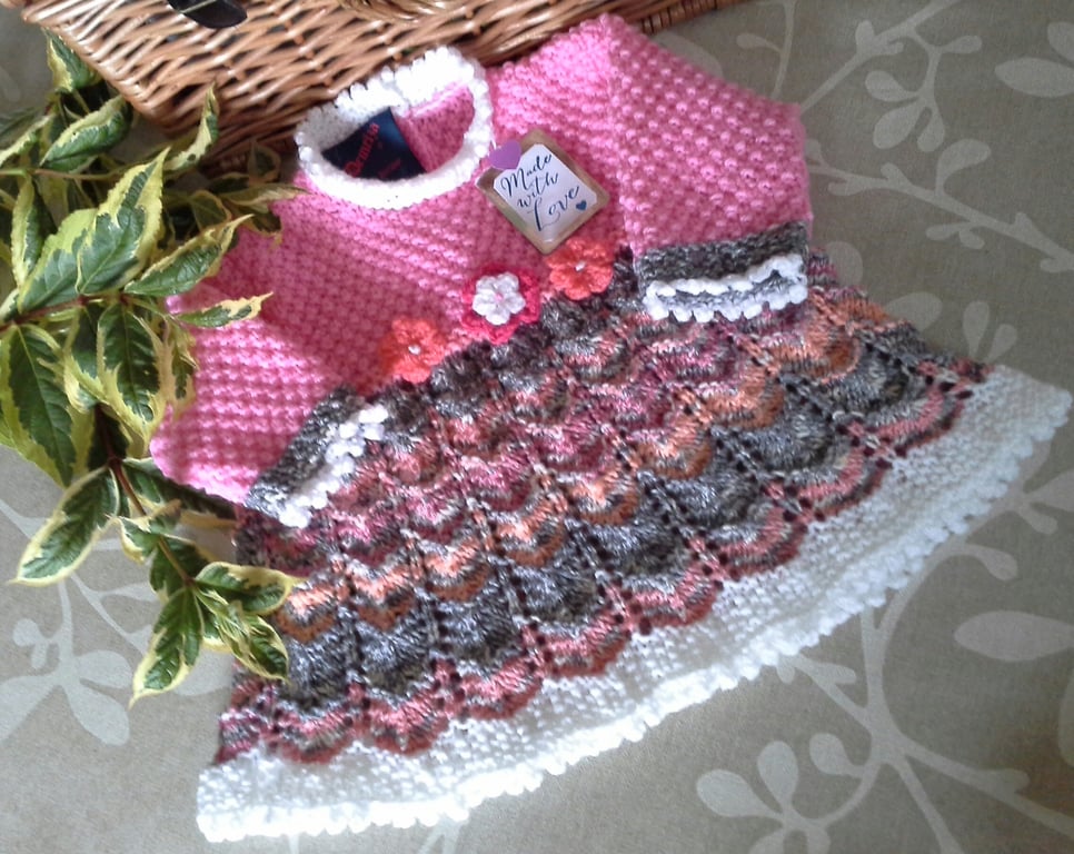 Designer Baby Girl's Hand Knitted Dress  3-12 months size