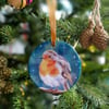 Robin ceramic tree ornament - Christmas Robin hanging decoration 
