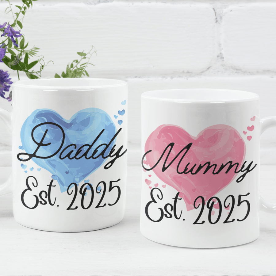 Mummy And Daddy Set Of Two Mugs New Parents 2025 Mugs Couple Gift Cute Baby 