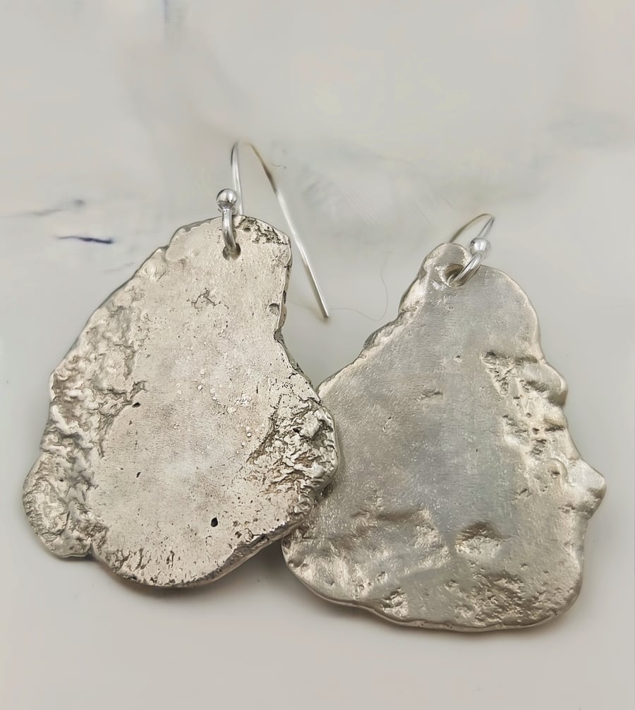 Molten Sterling Silver Drop Earrings – Large Organic One-of-a-Kind