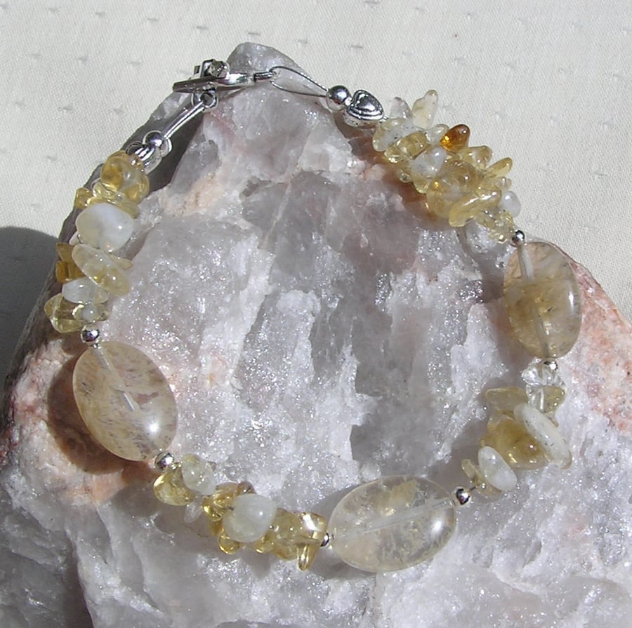 Yellow Tourmaline & Citrine Crystal Gemstone Chakra Bracelet "Twinkle"