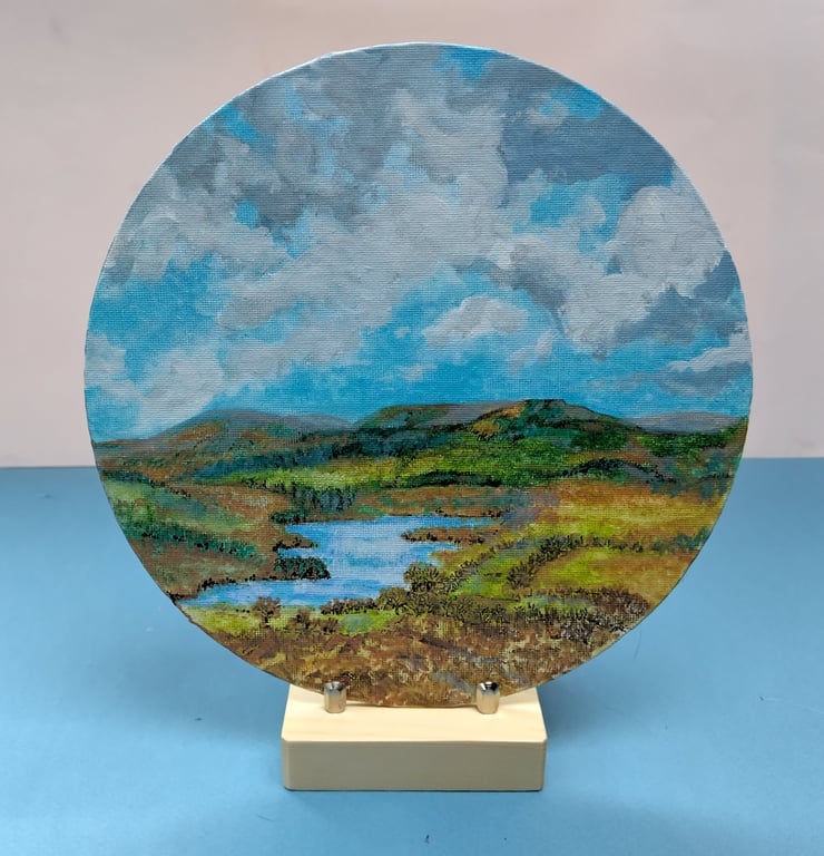 Clouds Over the Glenkens - an original painting on a wooden display stand