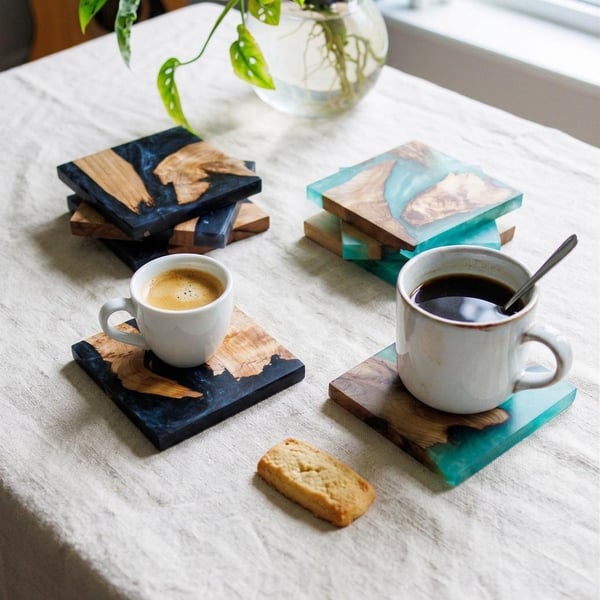 Scottish Handcrafted Wood Resin Coasters - Scottish Highlands Inspired 4-set