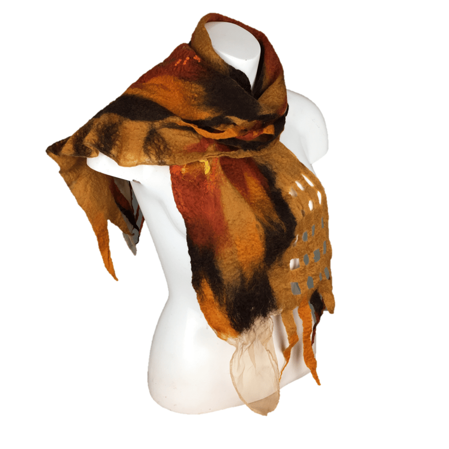 Merino wool wet felted scarf in brown shades SALE