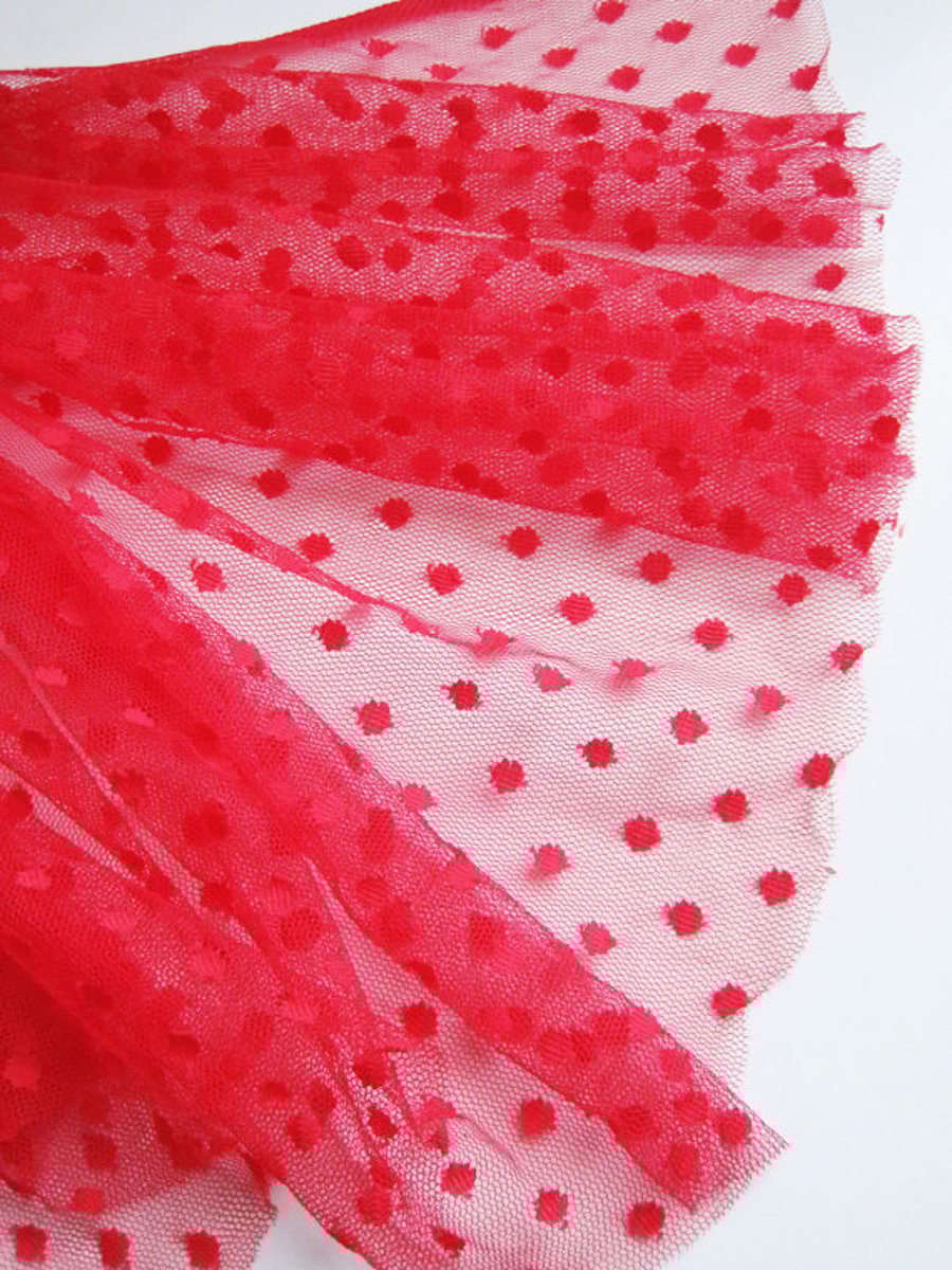 Red spot tulle fabric
