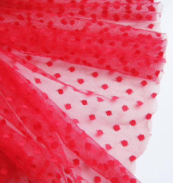 Red spot tulle fabric