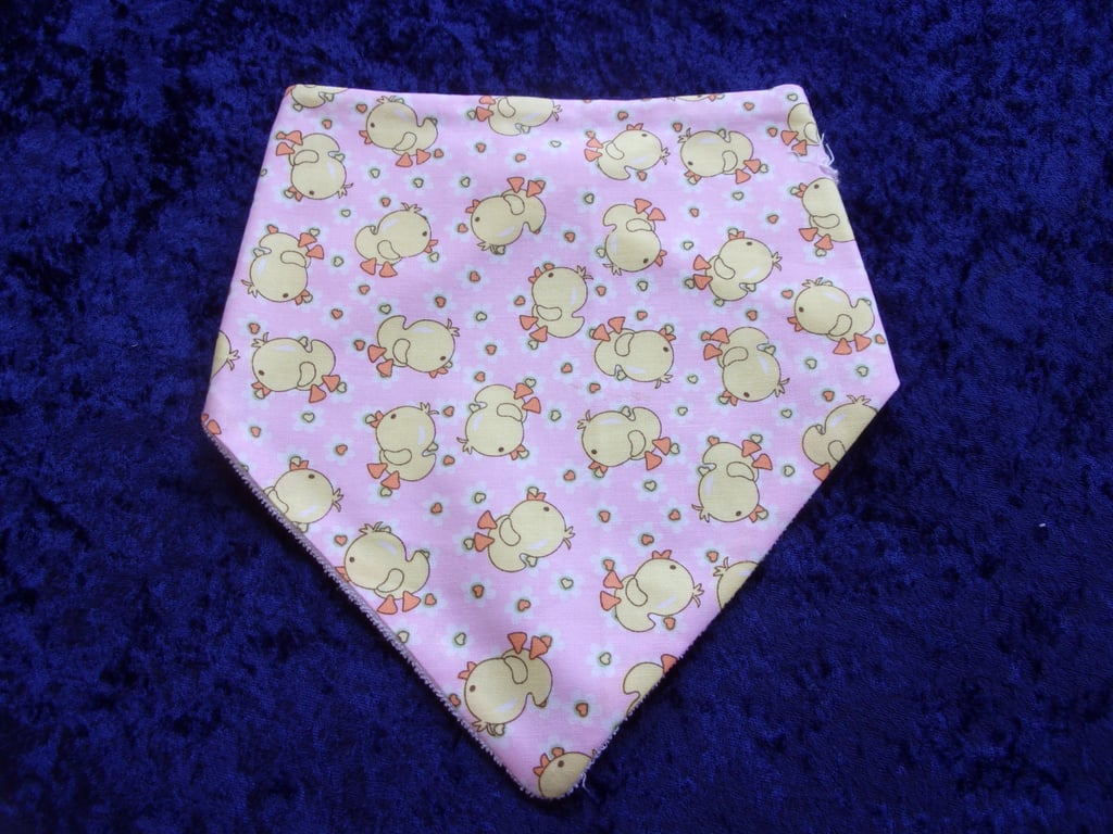 Dribble Bib with Chicks and Hearts on a Pink Background
