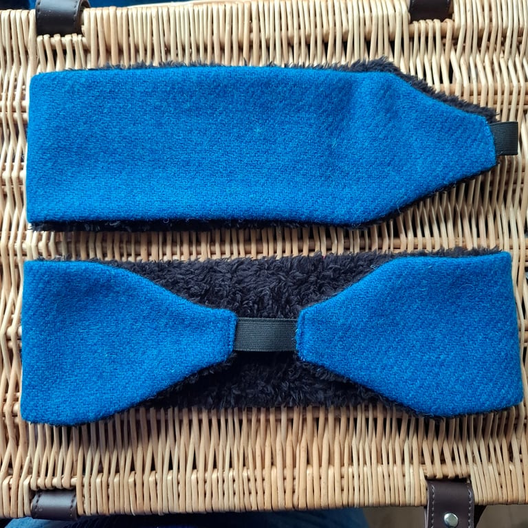 Cosy Earwarmers - Teal Blue Twill Harris Tweed 