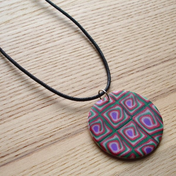 Red and Green Disc FIMO Polymer Clay Pendant